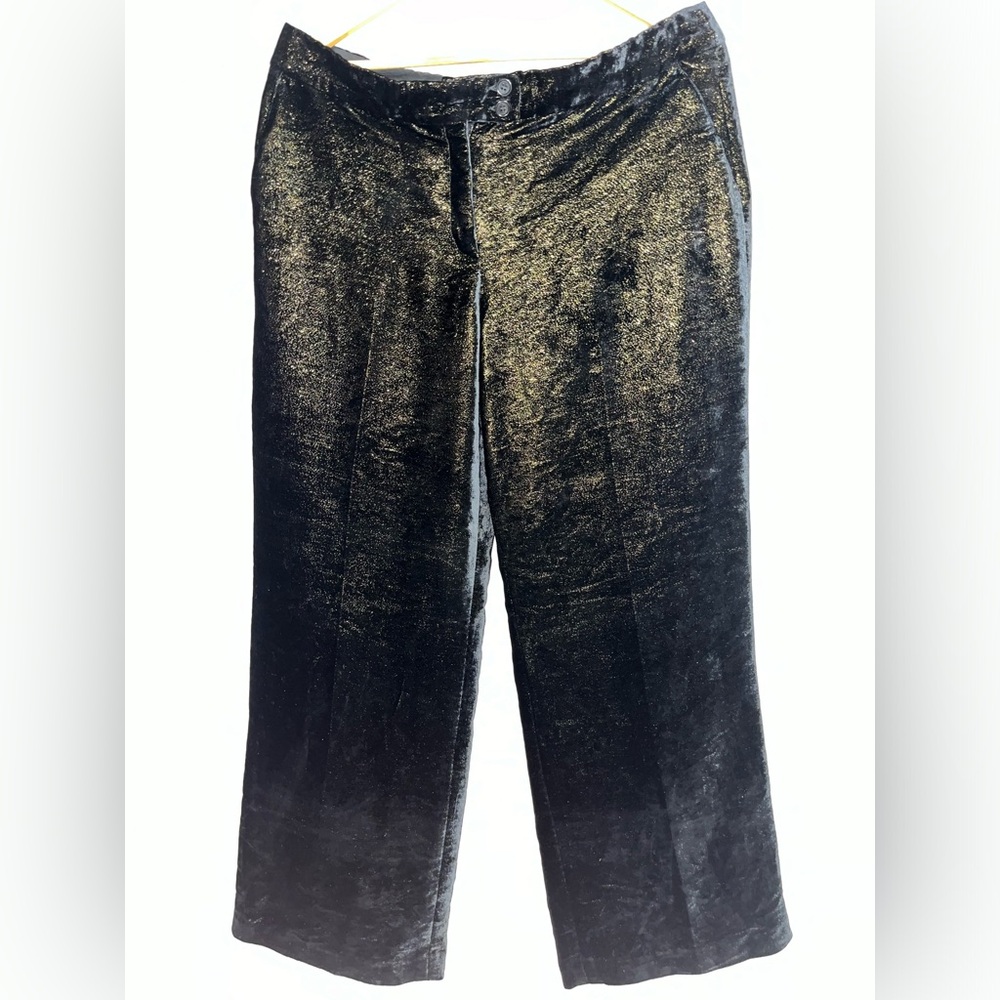 Etro Metallic Silk-blend Velvet Pant size 48; Made in Italy; black gold shimmer